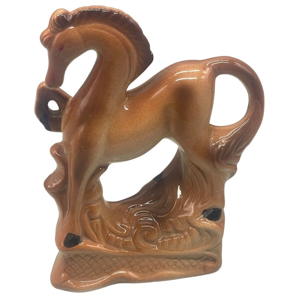 Vintage Art Deco Horse Statue Figurine Ceramic Porcelain brown 6x4.5" brown READ